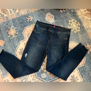 Spanx Distressed Ankle Skinny Jeans Midnight Wash. Size L